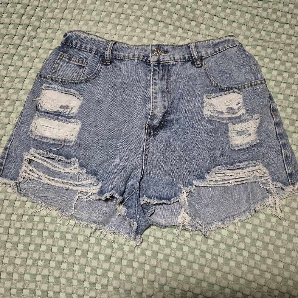 Distressed Blue Denim Shorts